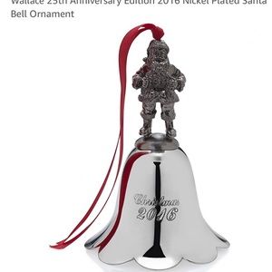 Wallace 25th Anniversary Edition 2016 Nickel Plated Santa Bell ornament. New!